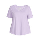 Terra & Sky Women's Plus Size Lavender Sky V-Neck T-Shirt with Short Sleeves