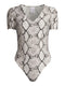 No Boundaries Juniors Snake Print Short Sleeve Puff Shoulder V-Neck Bodysuit