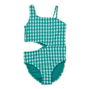 Wonder Nation Girls' Cool Turquoise Shark Bite One-Piece Swimsuit with UPF 50+ Sun Protection