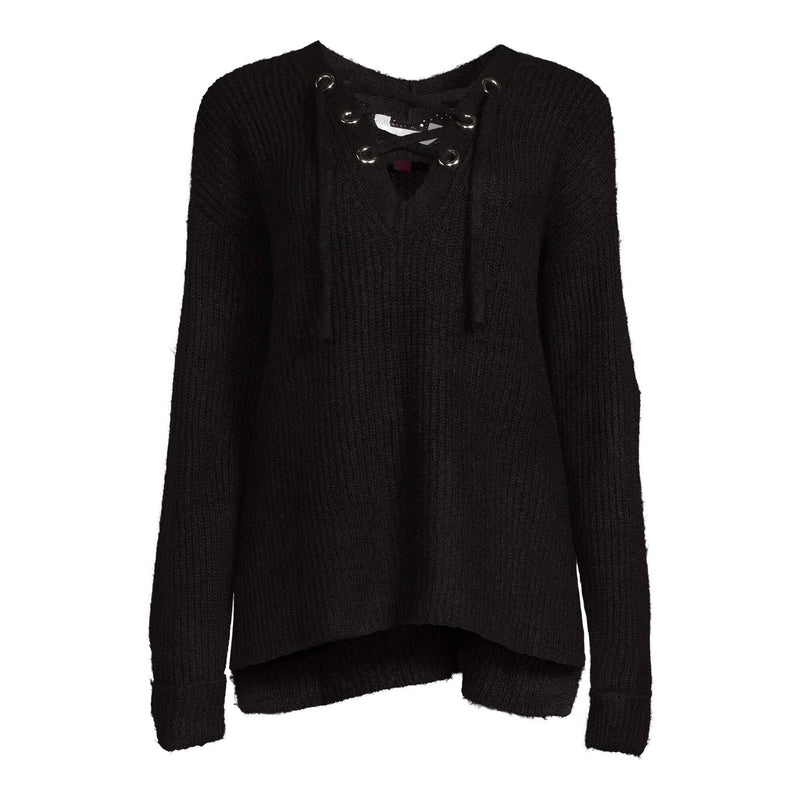 No Boundaries Juniors’ Black Soot Lace Up Sweater