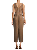 Time and Tru Toasted Brown Women's Sleeveless Linen Jumpsuit with Tie Belt