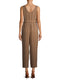 Time and Tru Toasted Brown Women's Sleeveless Linen Jumpsuit with Tie Belt