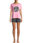 Way to Celebrate Pink Truffle/Black Soot Women's Short Sleeve Top and Shorts Sleep Set