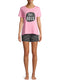 Way to Celebrate Pink Truffle/Black Soot Women's Short Sleeve Top and Shorts Sleep Set