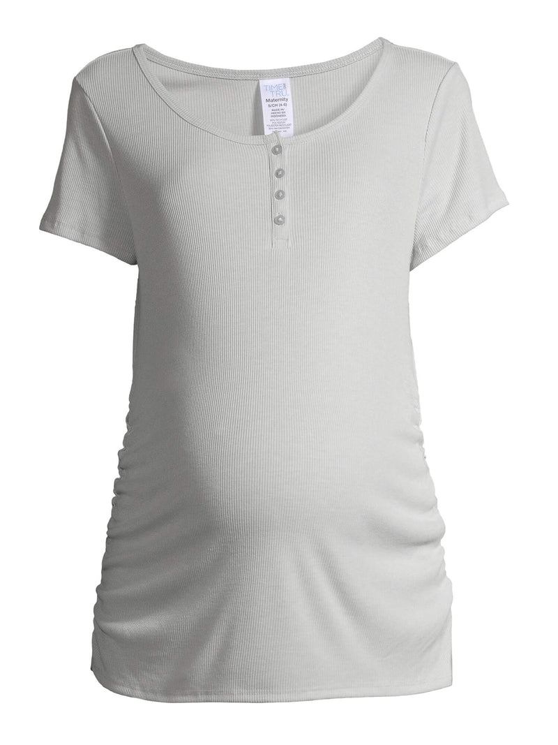 Time and Tru Grey Maternity Short Sleeve Henley