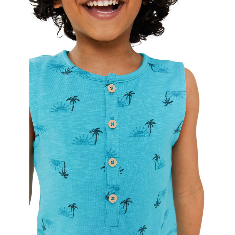 Wonder Nation Baby and Toddler Boys' Turquoise Cove Print One-Piece Playsuit and Bucket Hat Set
