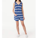 Free Assembly Girls Worn Cobalt Stripe Terry Cloth Beach Romper with Tie Shoulder