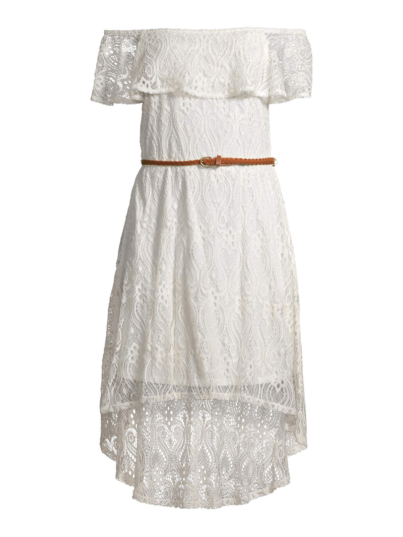 No Boundaries Juniors' Off the Shoulder Lace Dress, Women's, Size: XS, White No Boundaries Juniors' Off the Shoulder Lace Dress, Women's, Size: XS, White