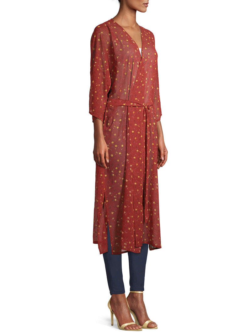 Time and Tru Rust Floral Long Kimono