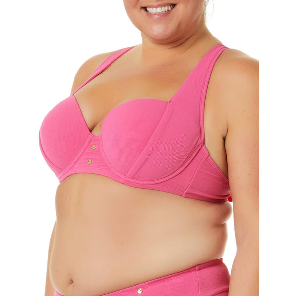Time and Tru Women's Plus Size Shocking Pink Solid Popcorn Texture Bikini Top