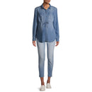 Time and Tru Maternity Medium Wash Chambray Blouse with Woven Fabric and Tie Front