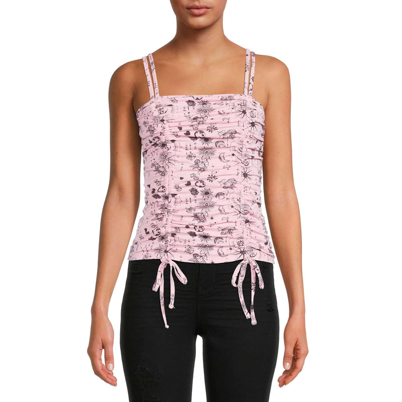 No Boundaries Juniors Pink Starlight Double Ruched Tank Top