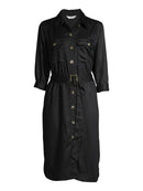 Time and Tru Black Soot Women's Woven Utility Shirt Dress