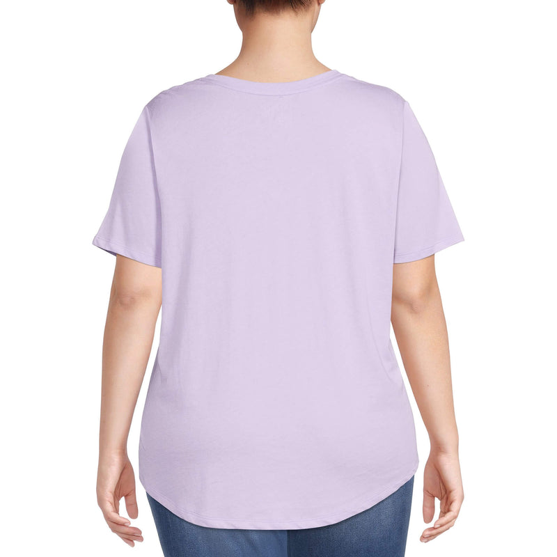 Terra & Sky Women's Plus Size Lavender Sky V-Neck T-Shirt with Short Sleeves