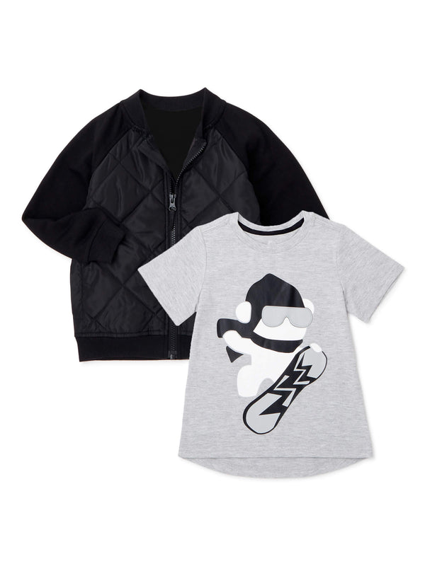 Wonder Nation Toddler Boy Black Soot Bomber Jacket & T-Shirt, 2-Piece