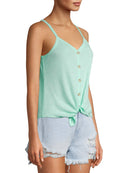 No Boundaries Mist Mint Juniors' Front Tie Ribbed Cami