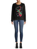Holiday Time Women's Jet Black Christmas Plush Crewneck Sweatshirt