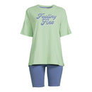 Secret Treasures Women's and Women's Plus Runner Bean Fine T-Shirt and Bike Shorts Set