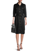 Time and Tru Black Soot Women's Woven Utility Shirt Dress