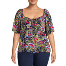 Terra & Sky Women's Plus Size Dark Navy Flutter Sleeve Top