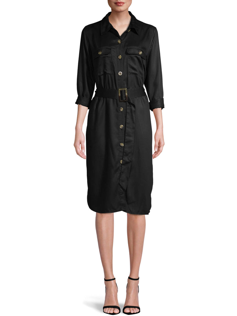 Time and Tru Black Soot Women's Woven Utility Shirt Dress – Eccentric Mall
