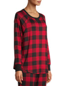 Secret Treasures Essentials Women's Brilliant Red Plaid Hacci Top