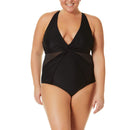 Terra and Sky Women's Plus Size Rich Black Solid Crossback One Piece Bikini