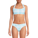 No Boundaries Juniors' Blue Textured Plaid Halter Bikini Top