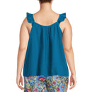 Terra & Sky Women's Plus Size Galagapos Blue Ruffle Strap Tank Top