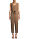 Time and Tru Toasted Brown Women's Sleeveless Linen Jumpsuit with Tie Belt