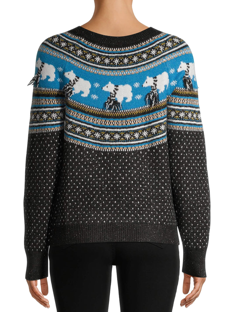 Holiday Time Women's Black Soot Fair Isle Holiday Sweater