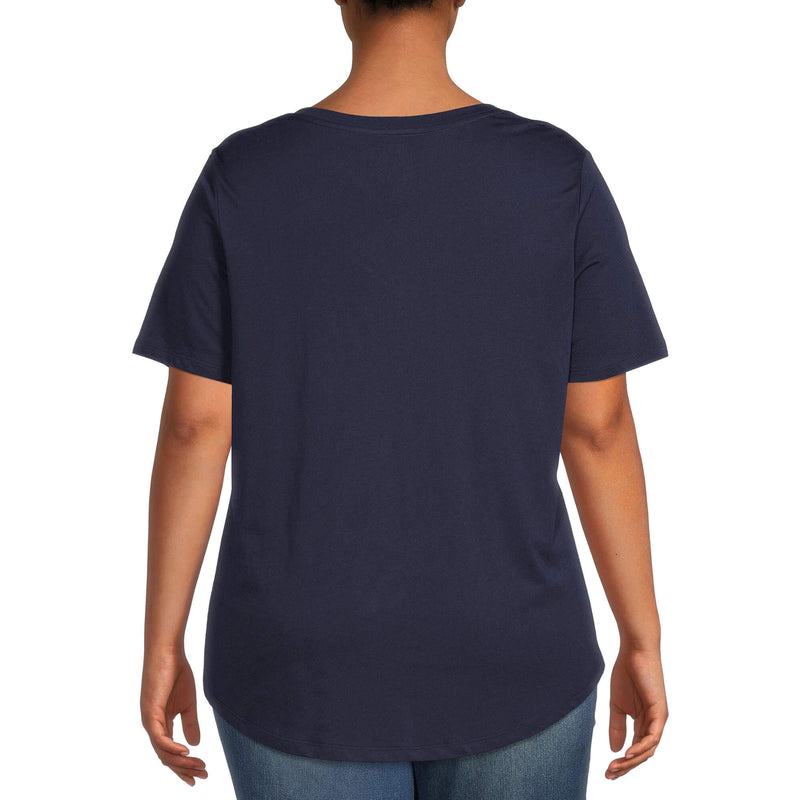 Terra & Sky Women's Plus Size Dark Navy V-Neck T-Shirt with Short Sleeves