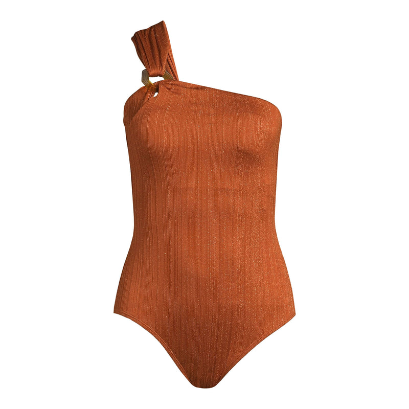Time and Tru Women's Brown One Shoulder One Piece Swimsuit