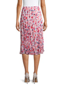 Time and Tru Women's Pink Floral Midi Crinkle Skirt