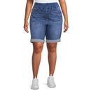 Terra & Sky Women’s Plus Size Dark Medium Wash Pull On Bermuda Shorts