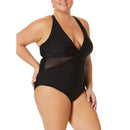 Terra and Sky Women's Plus Size Rich Black Solid Crossback One Piece Bikini