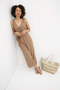 Time and Tru Toasted Brown Women's Sleeveless Linen Jumpsuit with Tie Belt