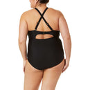 Terra and Sky Women's Plus Size Rich Black Solid Crossback One Piece Bikini