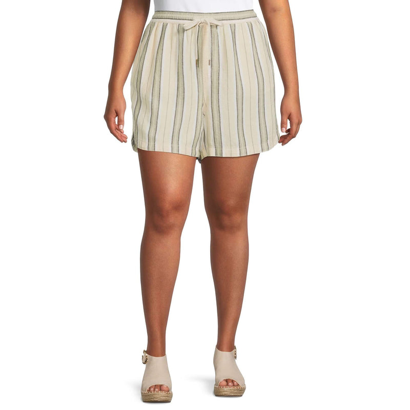 Terra & Sky Women's Plus Size Multi Stripe Pull-On Drawstring Linen Shorts