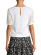 No Boundaries Arctic White Juniors' Cinched V-Neck Quarter Sleeve Lace Top