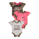 Mossy Oak Baby Girl Pink Hunting Bodysuits, 3-Pack