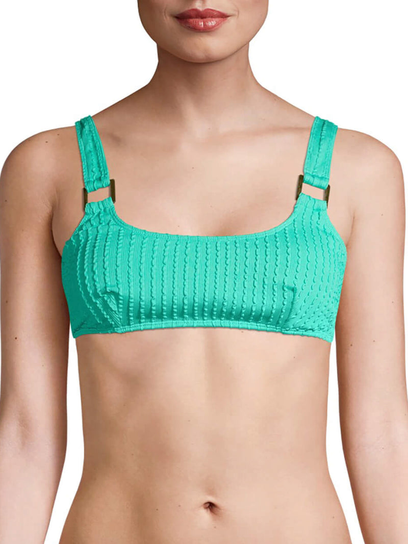 No Boundaries Juniors' Textured Mint Jade Swimsuit Bikini Top