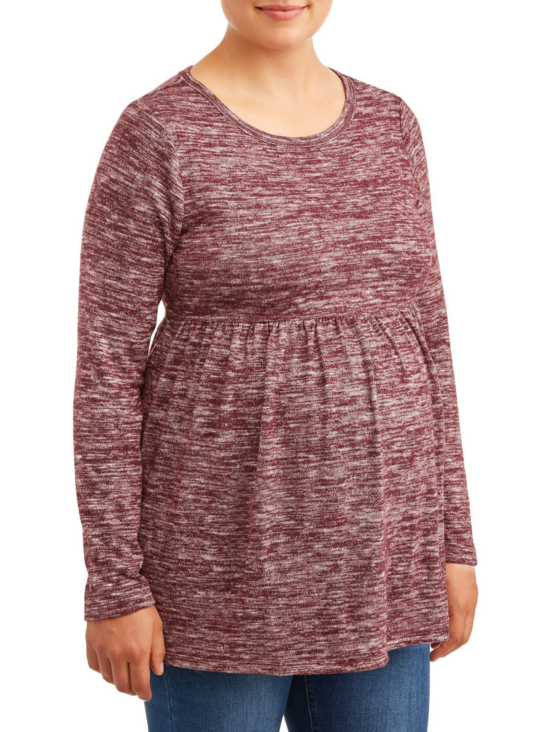 Time and Tru Bordeaux Maternity Long Sleeve Peplum Knit Top