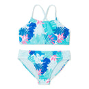 Wonder Nation Girls Mystical Aqua Palm Printed Bikini Swimsuit with UPF 50+