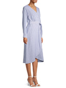 Time and Tru Blue Yonder Stripe Women's Long Sleeve Faux Wrap Dress