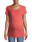 Time and Tru Coral Bisque Maternity Short Sleeve Henley