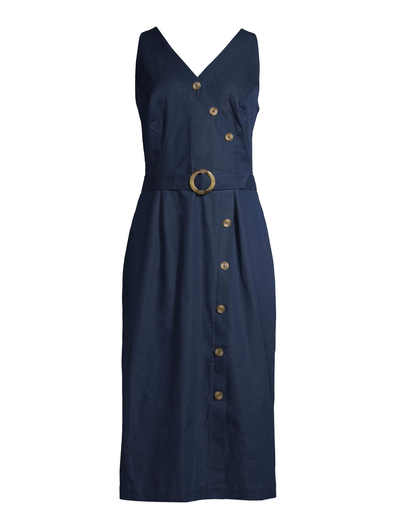 Time and Tru Blue Cove Women's Button Dress with Belt