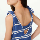 Free Assembly Girls Worn Cobalt Stripe Terry Cloth Beach Romper with Tie Shoulder