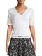 No Boundaries Arctic White Juniors' Cinched V-Neck Quarter Sleeve Lace Top