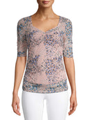 No Boundaries Blush Juniors' Cinched V-Neck Mesh Top